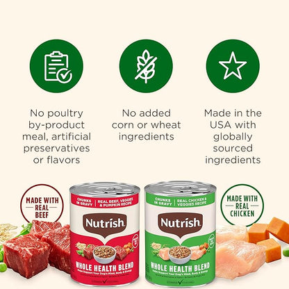 Nutrish Whole Health Blend Chunks in Gravy Variety Pack Wet Dog Food, 13 oz. Can, 12 Count (Rachael Ray)