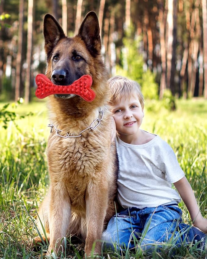 German Shepherd Dog Chew Toys for Aggressive Chewers,Indestructible Beef Flavored Tough Durable Dog Bone Toy Natural Rubber Teeth Cleaning Chews for Large/Medium Dogs