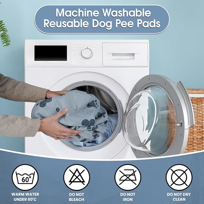 Washable Dog Pee Pads 2 Packs 48’’ x 48’’ Reusable Puppy Pads Waterproof with Non Slip Bottom, Heavy Absorbent Puppy Training Pads for Indoor Use