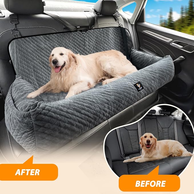 Dog Car Seat for Medium/Large Dogs Under 100 Lbs,Multi-Functional Dog Car Bed Washable Pet Travel Safety with Thick Cushion, Soft Safe Removable,for All Cars Back Seat（Grey）