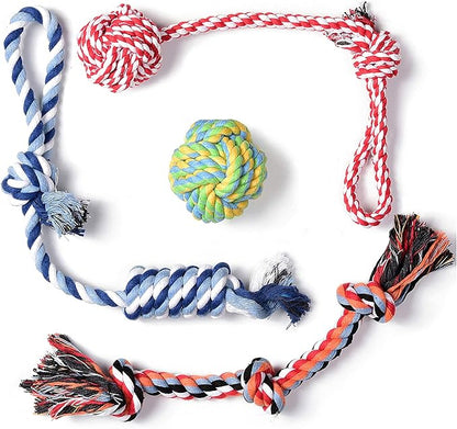 Fida Dog Rope Toys 4 Pack, Puppy Teething Sturdy Cotton Chew Tug Ropes Indoor/Outdoor, Exercise Interactive Tug O'War Toys Set for Boredom Small-Meidum Dogs
