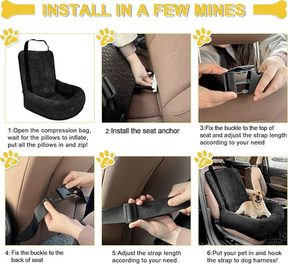 Dog Car Seat for Small Medium Dogs,Detachable Washable Travel Safety Pet Booster Seat, Comfy Ultra Soft and Multifunctional Car Travel Bed,Black