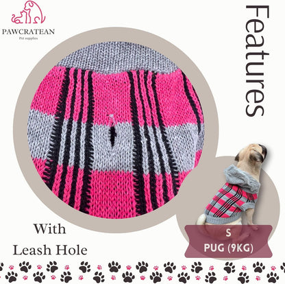 Cute Sweater for Dogs and Cats Soft Flannel Pet Outfit Warm and Cozy Animal Hoodie Small to Large Pet Clothes for Halloween Parties and Everyday Wear (Small, Pink Checkered with Hat)