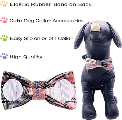 PET SHOW 8pcs Plaid Small Dogs Collar Bow Ties Puppies Cats Collar Charms Accessories Slides Attachment Bowties for Birthday Wedding Parties Assorted