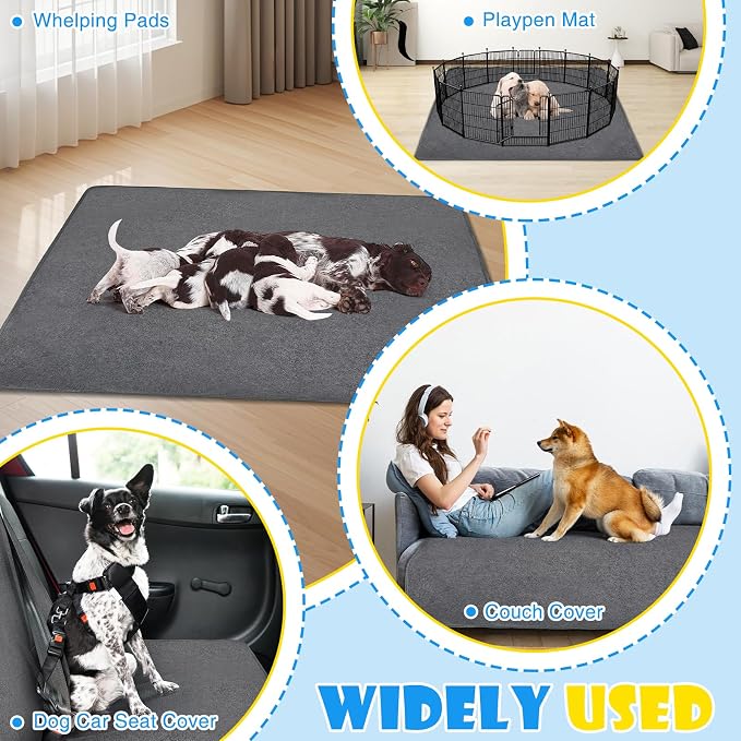 2 Pack Extra Large Washable Pee Pads for Dogs 72"x72" Reusable Dog Mat for Floor Non-Slip Waterproof Pee Pads for Dogs Fast Absorbent Pet Whelping Pads Puppy Playpen Mat for Incontinence, Housebreak