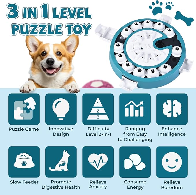 Dog Puzzle Toy Mental Stimulation - Level 3 in 1 Dogs Food Puzzles Toys, Dog Treat Puzzle Feeder (Advanced-Mars Green Brainstorm)