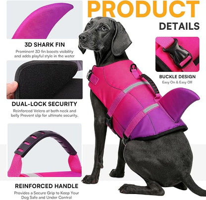 Dog Life Jacket High Flotation, Reflective Dog Life Vest for Swimming, Adjustable Dogs Life Preserver Rescue Handle Spring Summer Pool for Small, Medium, Large Dogs (Pink Purple,XL)