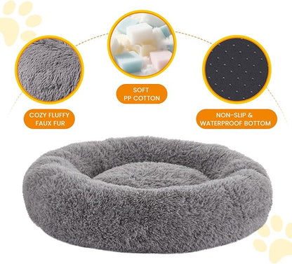 Calming Dog Bed Anti-Anxiety Donut Dog Beds for Small Medium Large Dogs,Washable Plush Fluffy Indoor Cat Kitten Round Cuddler Cushion 45"