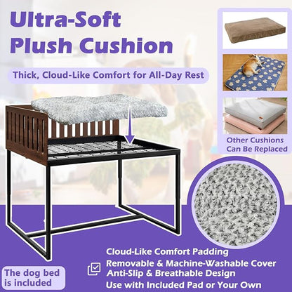 Beside Dog Bed,2 Panels Adjustable Height Dog Bunk Beds,25.6‘’x18.1‘’Metal Dogs Bed Frame with Removable Cushion,Medium (Medium)