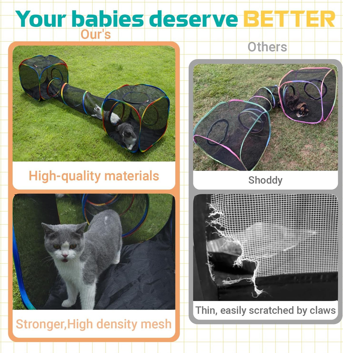 LUCKITTY Outdoor Rainbow Cat Enclosures Playground,Outside House for Indoor Cats Include Portable Tent, 2 Way with 2 Cube Tunnel, for Kitty and Small Animals,Within Storage Bag