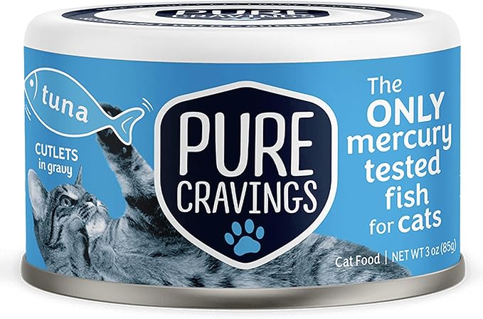 Pure Cravings Wet Cat Food Canned Tuna Cutlets in Gravy, 100% Mercury-Tested, Moist Can Fish for Cats, Grain-Free, Protein, Non-GMO, Pack of 12