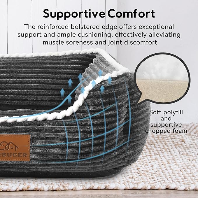 Rectangle Cat Dog Bed for Large Medium Small Pets Indoor Outdoor Machine Washable Sleeping Sofa Non-Slip Bottom Soft Puppy Bed Durable Orthopedic Calming Pet Cuddler (Large, Dark Grey)