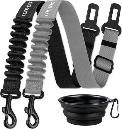 COOYOO Dog Seat Belt,3 Piece Set Retractable Dog Car Harness Adjustable for Vehicle Nylon Pet Safety Heavy Duty & Elastic