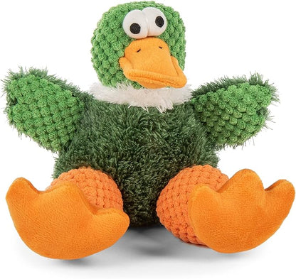 goDog Checkers Sitting Duck Squeaky Plush Dog Toy, Chew Guard Technology - Green, Small