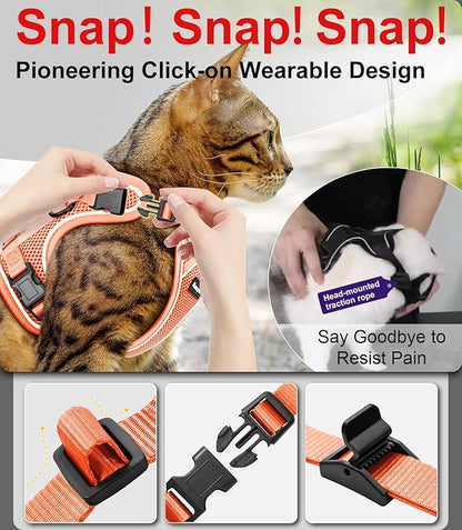 Cat Harness and Leash for Walking Escape Proof Soft Adjustable Cat Leash Breathable Comfortable Vest Easy to Wear Kitten Harness for Outdoor Travel Orange S
