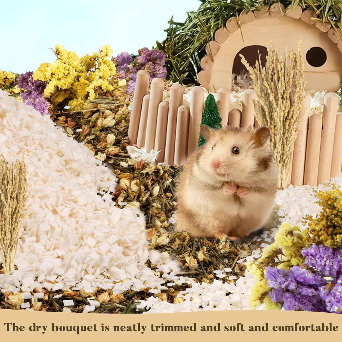 Sukh Nature Flower Herb Hamster Bedding Cage Enclosure Habitat Decor Mate Small Animal Natural Ear of Grain Sprays for Syrian Dwarf Hamsters Gerbils Rabbit Other Pets