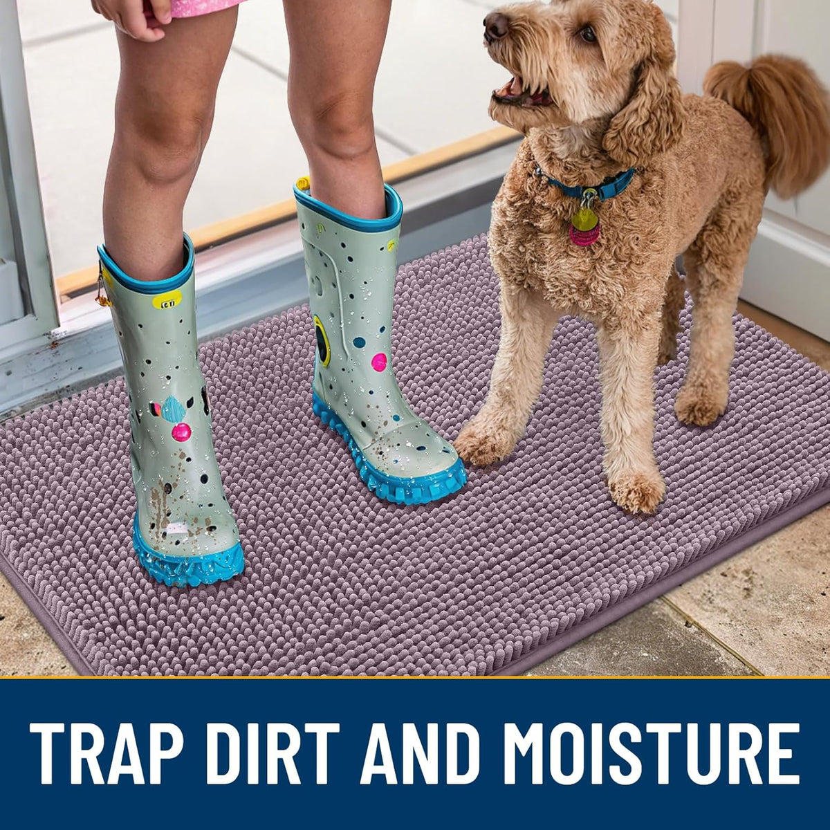Smiry Dog Door Mat for Muddy Paws 30x20, Absorbs Moisture and Dirt Doormat, Non-Slip Washable Quick Dry Chenille Front Door Mat Indoor Entrance, Entryway Carpet for Inside Floor, Deep Plum