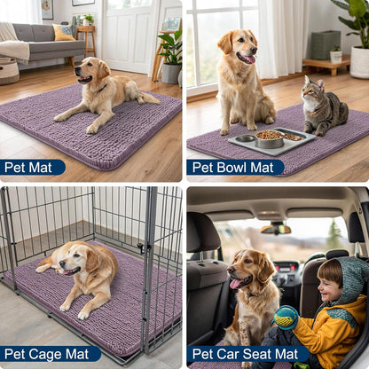 Smiry Dog Door Mat for Muddy Paws 30x20, Absorbs Moisture and Dirt Doormat, Non-Slip Washable Quick Dry Chenille Front Door Mat Indoor Entrance, Entryway Carpet for Inside Floor, Deep Plum