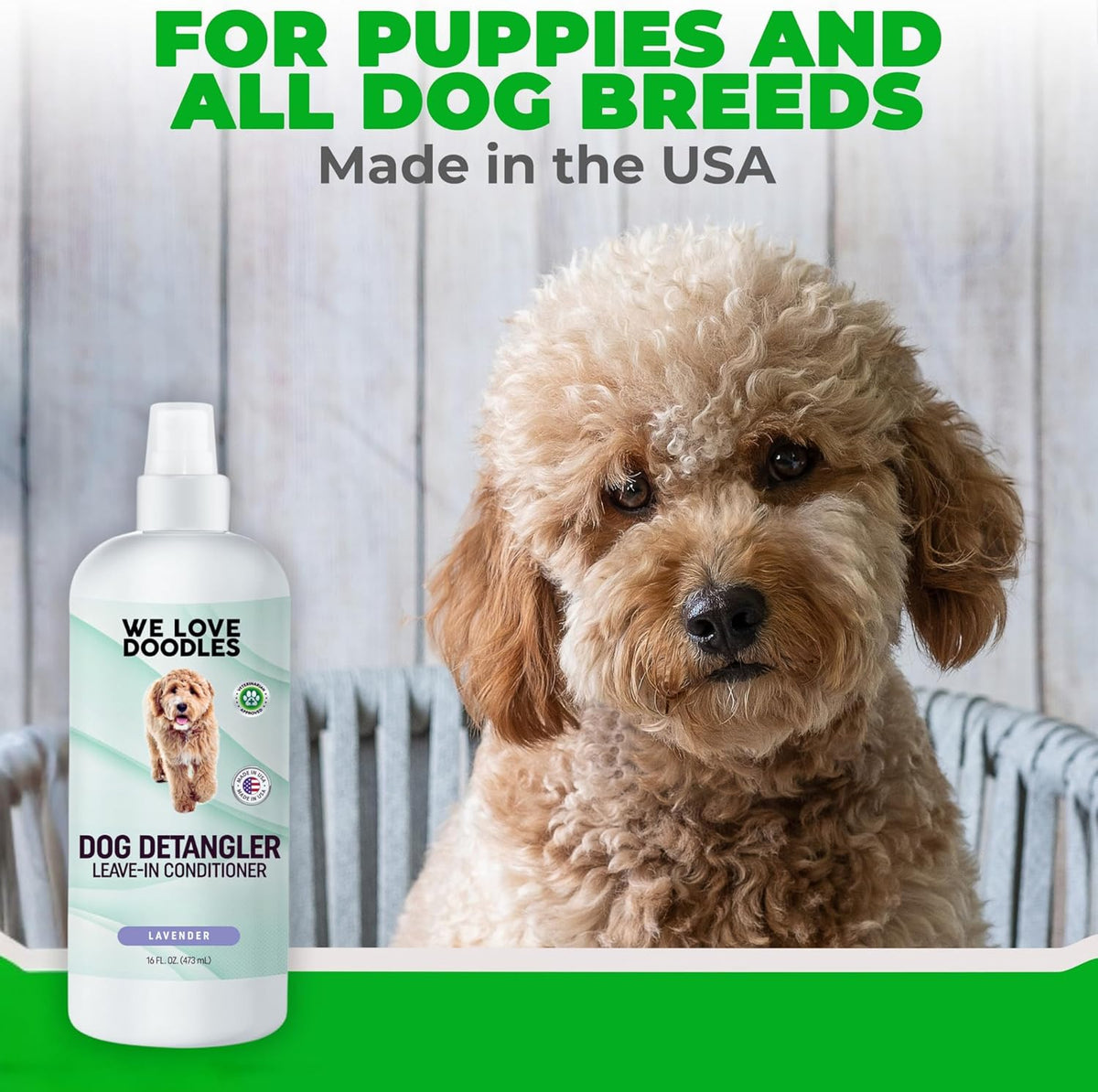 We Love Doodles Dog Detangler Spray - Leave-in Conditioner for Dogs - Dog Detangling Spray - Dematting Spray for Dogs - Tangle Remover - Made in The USA (Lavender)