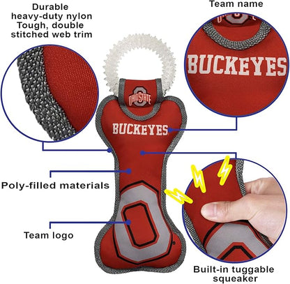 Pets First NCAA Ohio State Buckeyes Dental Dog TUG Toy with Squeaker. Tough PET Toy for Healthy Fun, Teething & Cleaning Pets Teeth & Gum