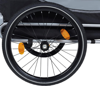 Blue-Grey Large Folding Bike Trailer for Dogs – Heavy-Duty Steel Frame, 66LB Capacity Pet Carrier for All-Terrain Cycling, Jogging & Camping Adventures!