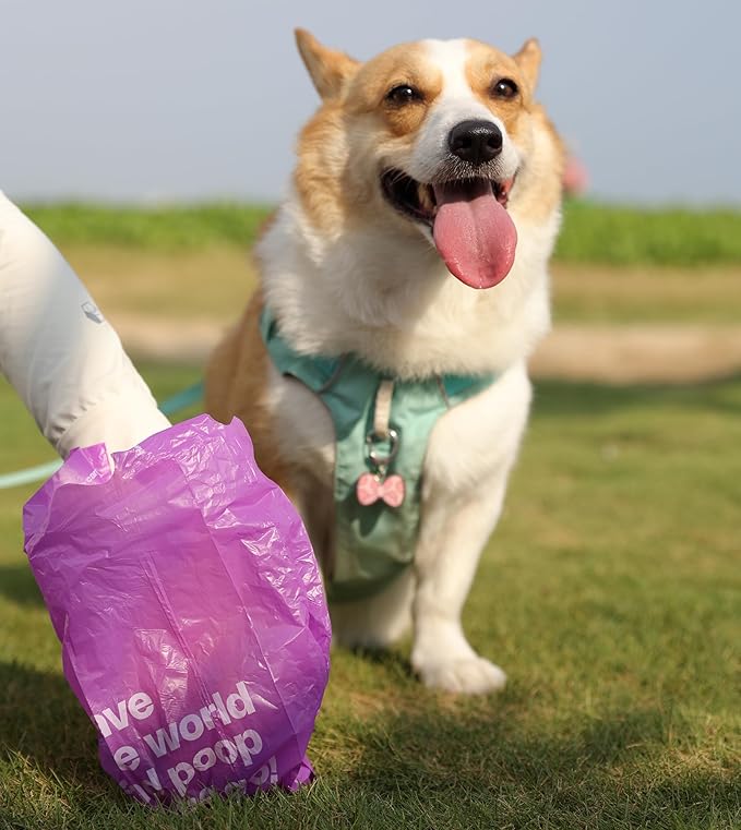 Dog Poop Bags with Handles 60 Rolls 720 Counts Big Sizes Leak Proof and Extra Thick Waste Bags Refill Rolls for Walking Small Medium Large Dogs Cats Litter With 2 Dispensers Lavender Scented