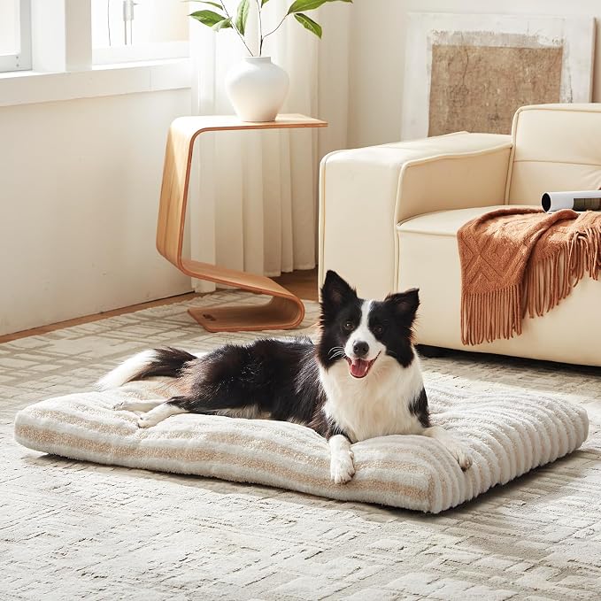 FURTIME Washable Small Dog Bed, Deluxe Dog Crate Beds | Comfy Fluffy Kennel Pad Anti-Slip Pet Sleeping Mat for Puppy/Cat, Machine Washable Dogs Pillow, 23"x18"x3", White