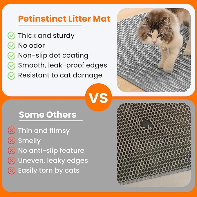 Cat Litter Mat, 24x18 Inches Large Double Layer Honeycomb Cat Litter Trapping Mat, Non Slip Waterproof Urine Proof Cat Litter Box Mat for Floor, Kitty Litter Rug, Cat Supplies, Gray