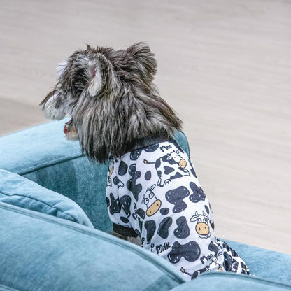 CuteBone Dog Halloween Pajamas Puppy Onesies Small Dogs Soft Pjs Coat Cat Apparel Comfy Pet Christmas Clothes Outfit Doggie Bodysuit P281S (Cow moo, Medium)