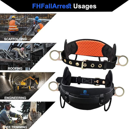 Safety Harness Climbing Belt - Tongue Buckle Safety Belt With Ventable & Moisture-Wicking Waist Pad and 2 Side D-Rings Personal Fall Protection Safety Belt for Work Positioning Restraint