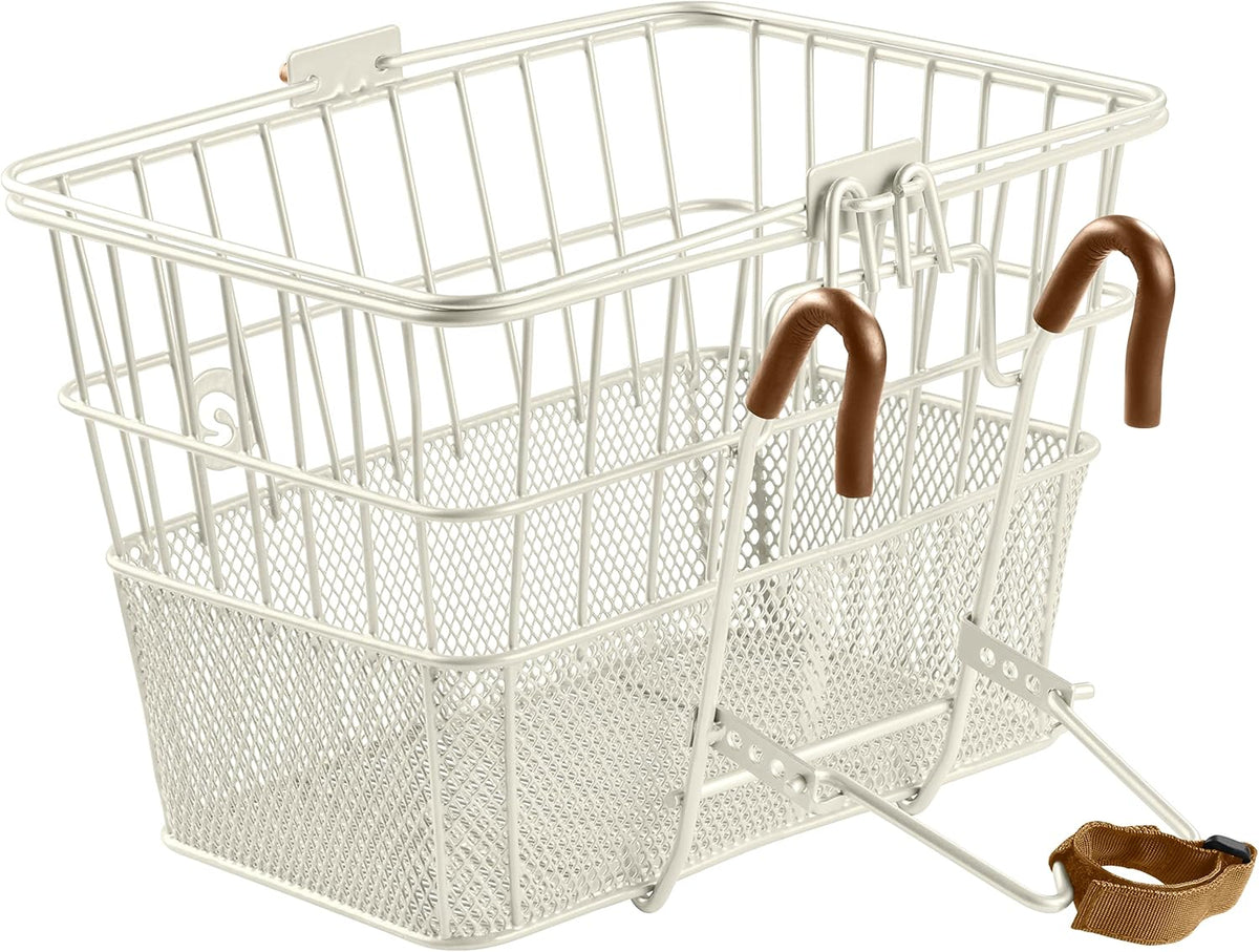 Retrospec Apollo Detachable Front Bike Basket Steel Half-Mesh with Integrated Detachable Hooks and Built-In Handle, Easy Assembly and Portability for Bicycles