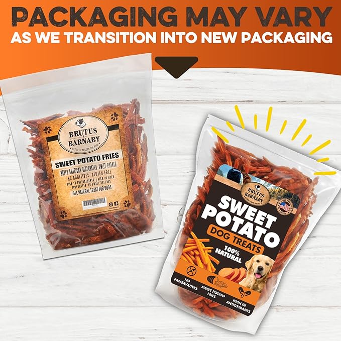 BRUTUS & BARNABY Sweet Potato Dog Treats- No Additive Dehydrated Sweet Potato Fries, Grain Free, Gluten Free and No Preservatives Added (14 oz)