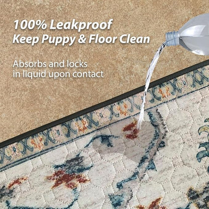 nunubaby Washable Pee Pads for Dogs, Stylish, Non-Slip and Leak-Proof Pee Pads. Reusable Potty Pads for Dogs for Crates and Floors.(Beige/Floral, 54" x54" )