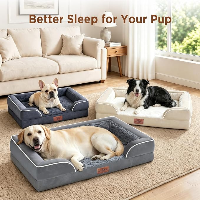 Comfort Expression Orthopedic Dog Bed for Extra Large Dogs with Bolster | Waterproof Dog Couch Bed with Washable Cover & Non-Slip Bottom, Supportive Egg Crate Foam XL Pet Bed, 48x30 Inch