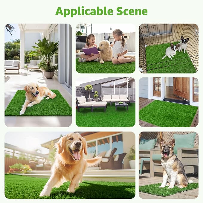 2 Pack Artificial Dog Grass Pee Pad 26" x 17", Indoor Potty Training Turf | Easy to Clean, with Drainage, Reusable, Realistic, Fake Grass Mat, for Apartment, Balcony, Outddor Use