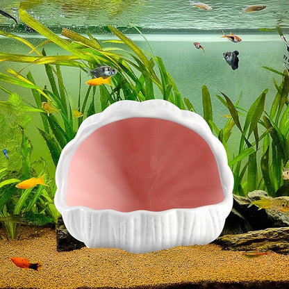 AnRui Cute Betta Fish Tank Decor Ceramic Conch Shell-Shaped House Thematic Hideout Cave for Fish Playing or Hiding Underwater World Aquarium Background Pearl Ornament, Pink