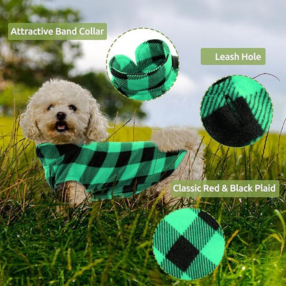 KAMA BRIDAL Spring Autumn Winter Coat Pullover Fleece Vest for Cats Small and Medium Dogs Thin Sweater Green & Black Plaid (Green, XXS)