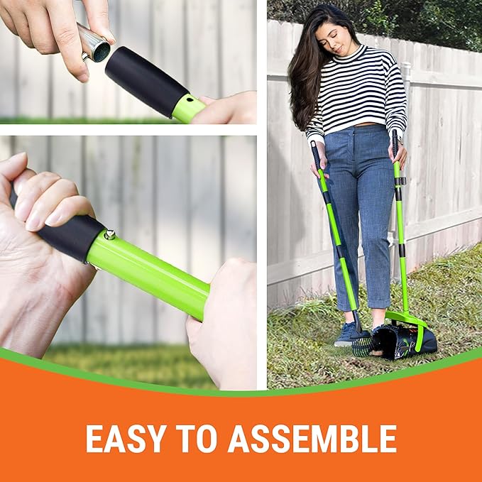 Pupzle Dog Pooper Scooper with Bag Attachment, 40" Long Handle Pooper Scooper for Large Dogs, Dog Poop Scoop for Yard, Large Capacity Swivel Bin and Rake, Lavender Scented Bags (Green)