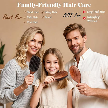 100% Boar Bristle Hair Brush Since 1965 British Craftsmanship | Handmade Natural Wooden Slick Back Hairbrush, Soft Bristles Gentle Smoothing Women Men Kids Thin Fine Hair, Anti Breakage