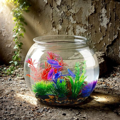 1 Gallon Plastic Betta Fish Bowl with 6 Pcs Artificial Plastic Plants and 500g Decorative Gravel, Betta Fish Tank and Decoration Accessories Small Large Bowl Ornaments Starter Kit