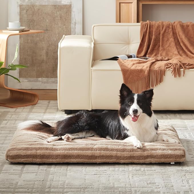 FURTIME Washable XL Dog Bed for Extra Large Dogs, Deluxe Dog Crate Beds | Comfy Fluffy Kennel Pad Anti-Slip Pet Sleeping Mat, Machine Washable Dogs Pillow, 40"x27"x3.5", Brown