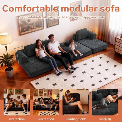 SUYOLS L Shaped 104" Modular Sectional Sofa Bed with Pillows, 8-in-1 Convertible Couch, Sturdy Stainless Steel Frame,Removable Washable Cover,High Resilience Sponge,for Living Room,Apartment,Dark Gray