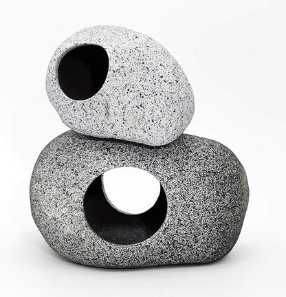 JIH Aquarium Decorations Rock, Ceramic Shelters - Shrimp Habitat, Breeding Tube, Hiding cave, Stackable Fish Tank Decor Cave for Hiding, Betta Fish (J603+J001)