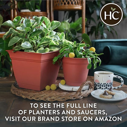 The HC Companies 20 Inch Eclipse Round Planter Pots with Drainage Holes & Attached Saucer, Lightweight UV-Resistant Plastic Indoor Outdoor Planters, 2-Pack Flower Pots for Garden & Home Decor, Peacock