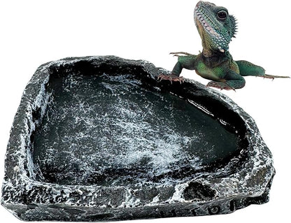Reptile Water Dish Food Bowl, 3 Pack Reptile Feeding Bowls for Bearded Dragon Lizard Frog Gecko Tortoise Hermit Crab Snail (Black)