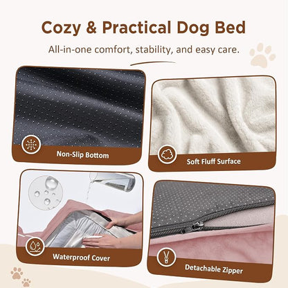 Comfort Expression Waterproof Orthopedic Dog Beds for Large Sized Dog | Supportive Egg Crate Foam Large Pet Bed with Removable Bolster, Dog Couch with Washable Cover & Non-Slip Bottom, 36x27 Inch