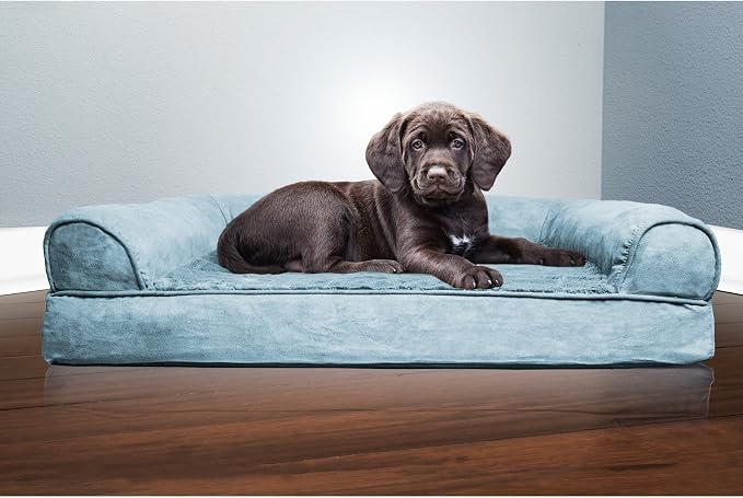 Furhaven Orthopedic Dog Bed for Medium/Small Dogs w/ Removable Bolsters & Washable Cover, For Dogs Up to 35 lbs - Plush & Suede Sofa - Gray, Medium
