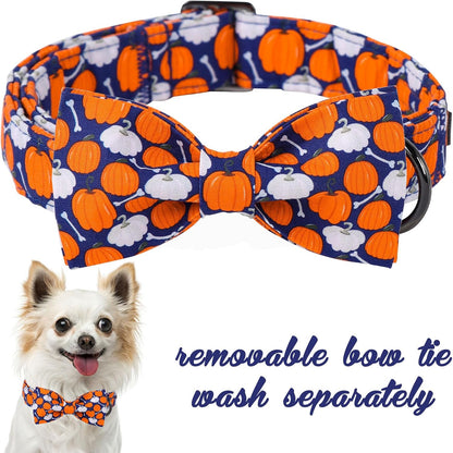 Unique Style Paws Halloween Day Dog Collar with Bow Bone Pumpkin Cotton Dog Collars for Small Medium Large Dogs