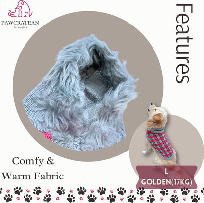 Cute Sweater for Dogs and Cats Soft Flannel Pet Outfit Warm and Cozy Animal Hoodie Small to Large Pet Clothes for Halloween Parties and Everyday Wear (Small, Pink Checkered with Hat)