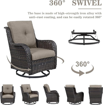 Belord Outdoor Furniture Sectional Sofa L Shaped Couch - Patio Wicker Set with 2 Swivel Glider Chairs, 8 Piece Rattan Patio Conversation Sets with Gray Cushion for Deck Backyard Sunroom Grey Cushion
